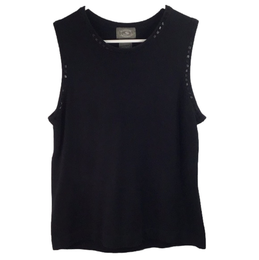 DESIGNER Originals Black Sleeveless with Black Beaded Trim Sz Medium